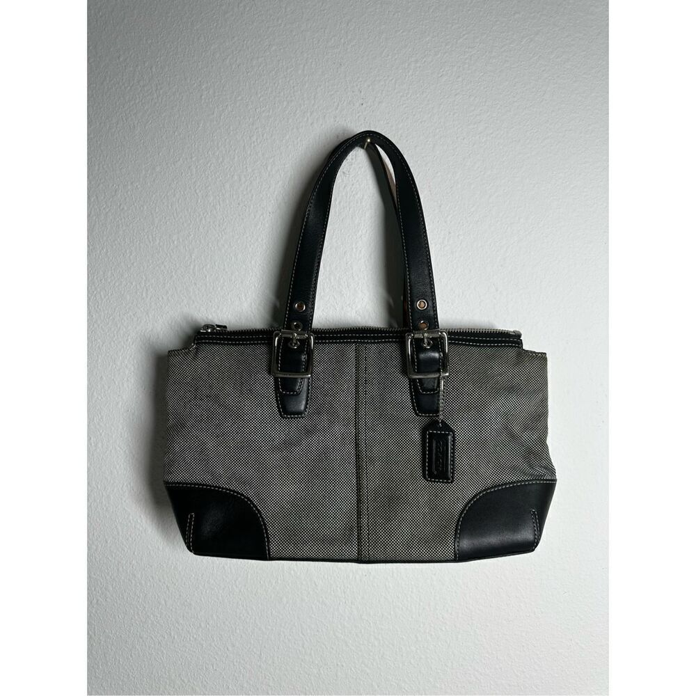 Coach Black and White Bucket Bag LO43-1842 Canvas Leather Black